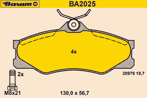 Комплект тормозных колодок, дисковый тормоз BARUM BA2025