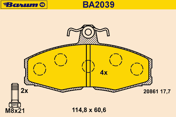 Комплект тормозных колодок, дисковый тормоз BARUM 20861
