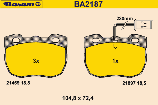 Комплект тормозных колодок, дисковый тормоз BARUM BA2187