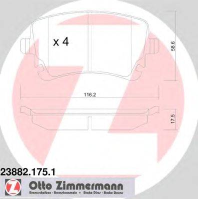 Комплект тормозных колодок, дисковый тормоз ZIMMERMANN 238821751