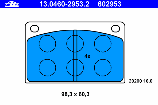 Комплект тормозных колодок, дисковый тормоз ATE 20200