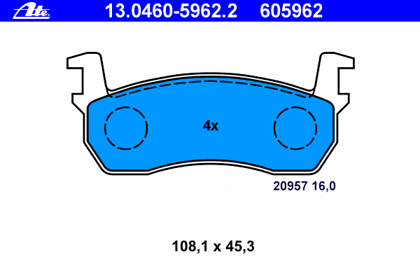 Комплект тормозных колодок, дисковый тормоз ATE 13.0460-5962.2