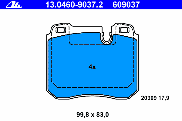 Комплект тормозных колодок, дисковый тормоз ATE 13.0460-9037.2