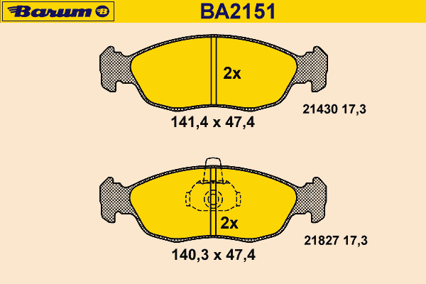 Комплект тормозных колодок, дисковый тормоз BARUM BA2151