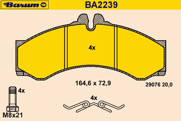 Комплект тормозных колодок, дисковый тормоз BARUM BA2239
