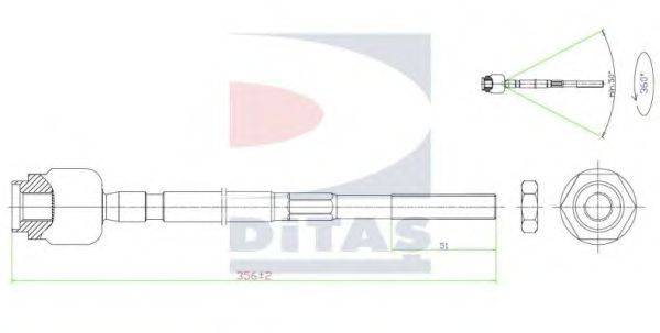 Осевой шарнир, рулевая тяга DITAS A25655