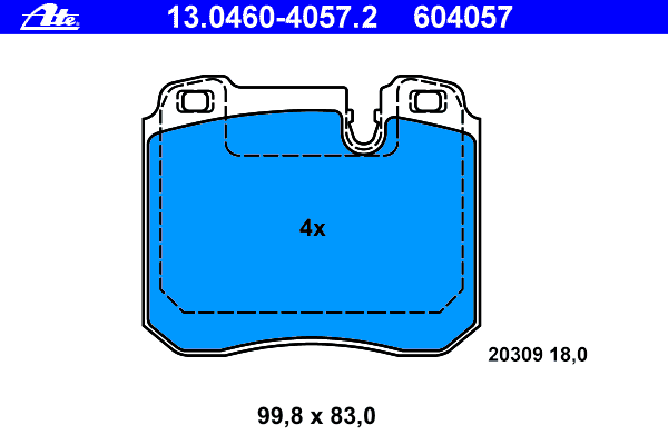 Комплект тормозных колодок, дисковый тормоз ATE 20309