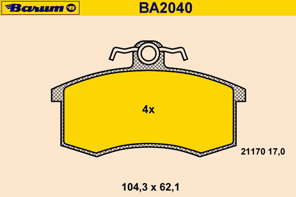 Комплект тормозных колодок, дисковый тормоз BARUM BA2040