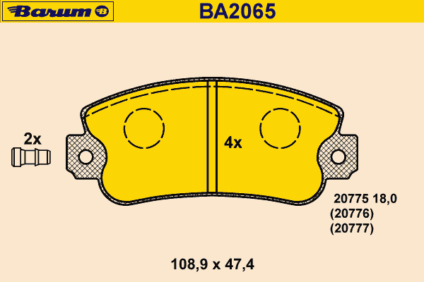 Комплект тормозных колодок, дисковый тормоз BARUM 20776