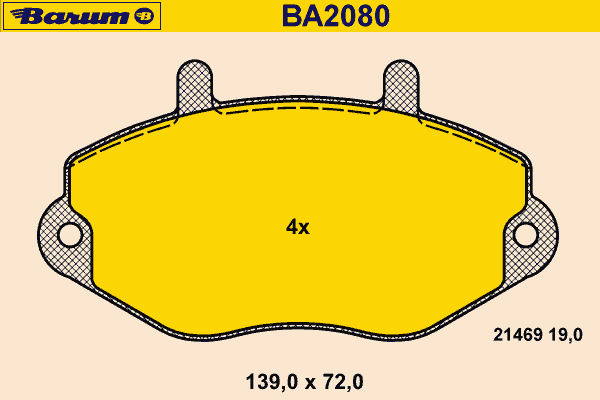 Комплект тормозных колодок, дисковый тормоз BARUM BA2080