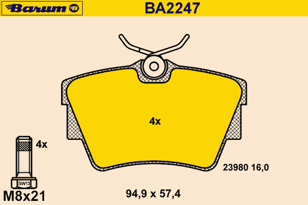 Комплект тормозных колодок, дисковый тормоз BARUM BA2247