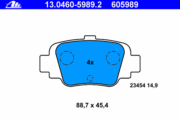Комплект тормозных колодок, дисковый тормоз ATE 13.0460-5989.2