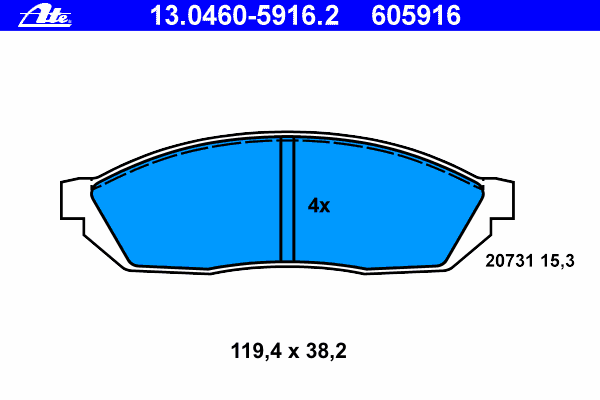 Комплект тормозных колодок, дисковый тормоз ATE 13.0460-5916.2