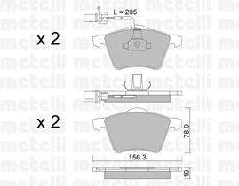 Комплект тормозных колодок, дисковый тормоз METELLI 22-0550-1