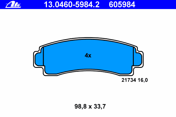Комплект тормозных колодок, дисковый тормоз ATE 13.0460-5984.2