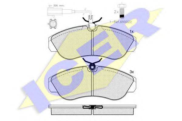 Комплект тормозных колодок, дисковый тормоз ICER 141054-203