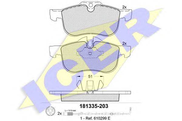 Комплект тормозных колодок, дисковый тормоз ICER 23112