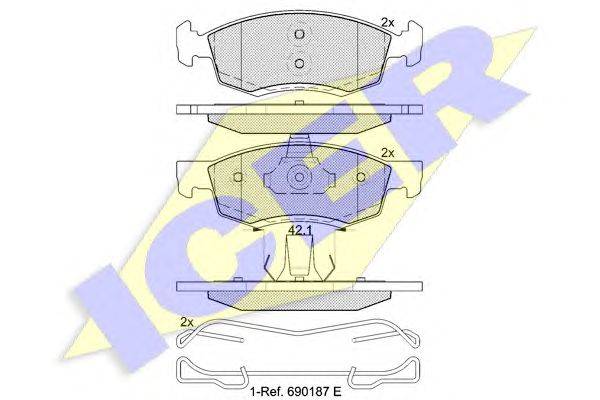 Комплект тормозных колодок, дисковый тормоз ICER 24674