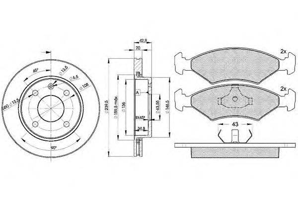 Комплект тормозов, дисковый тормозной механизм ICER 30329-1064