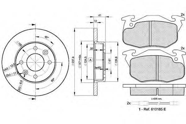 Комплект тормозов, дисковый тормозной механизм ICER 30633-4705