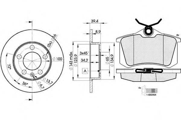Комплект тормозов, дисковый тормозной механизм ICER 306975601
