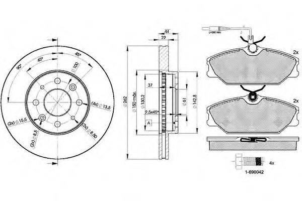 Комплект тормозов, дисковый тормозной механизм ICER 30930-2232