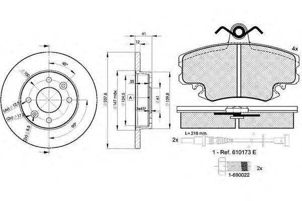 Комплект тормозов, дисковый тормозной механизм ICER 30993-4705