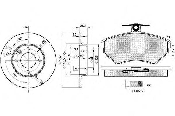 Комплект тормозов, дисковый тормозной механизм ICER 31156-3300