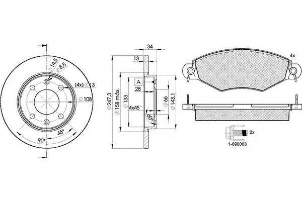 Комплект тормозов, дисковый тормозной механизм REMSA 64302