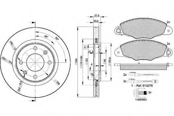 Комплект тормозов, дисковый тормозной механизм ICER 31278-4697