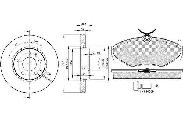 Комплект тормозов, дисковый тормозной механизм ICER 313156845
