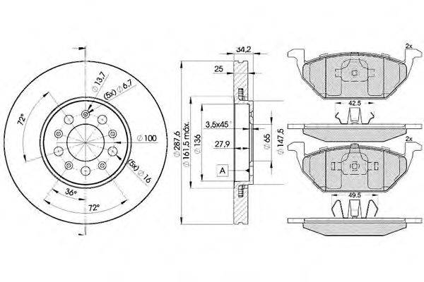 Комплект тормозов, дисковый тормозной механизм ICER 31338-5604