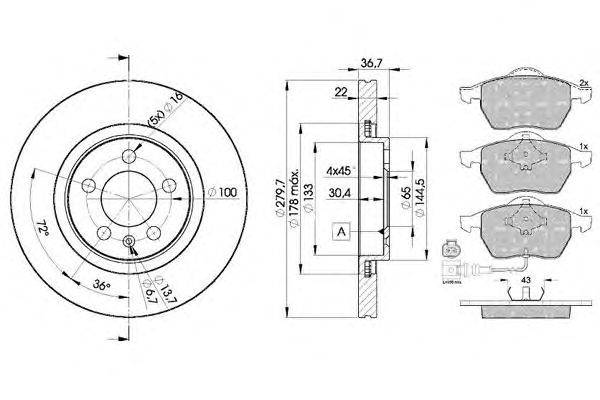 Комплект тормозов, дисковый тормозной механизм ICER 31396-5603