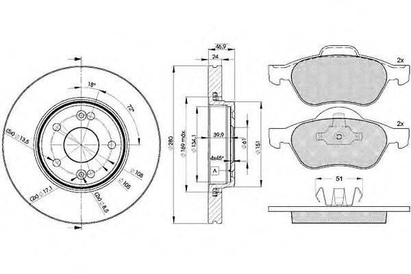 Комплект тормозов, дисковый тормозной механизм ICER 31431-2234