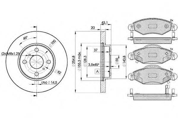 Комплект тормозов, дисковый тормозной механизм ICER 31587-2040