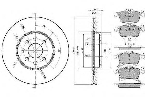 Комплект тормозов, дисковый тормозной механизм REMSA 103603