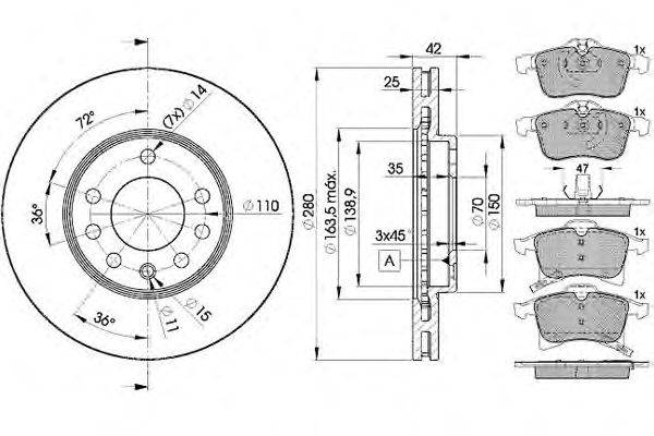 Комплект тормозов, дисковый тормозной механизм REMSA 103600