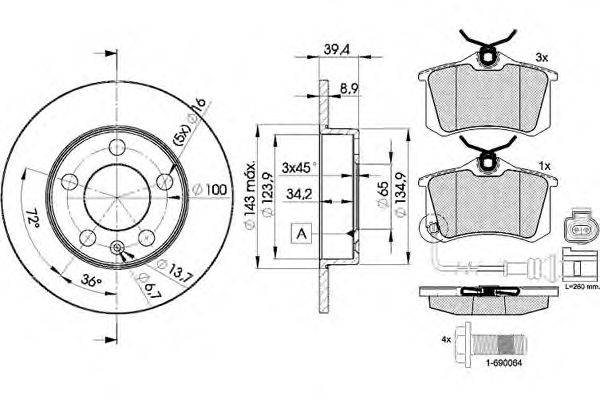 Комплект тормозов, дисковый тормозной механизм ICER 31593-5601