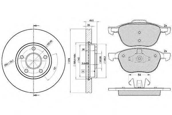 Комплект тормозов, дисковый тормозной механизм ICER 31617-3963