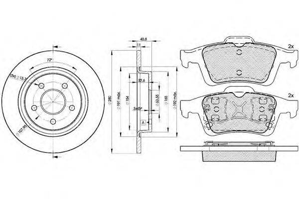 Комплект тормозов, дисковый тормозной механизм ICER 31743-3962