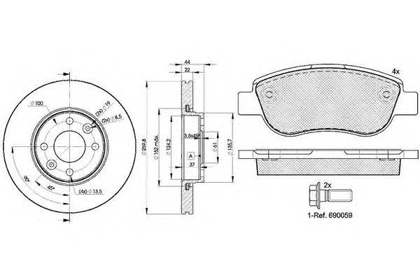 Комплект тормозов, дисковый тормозной механизм ICER 31883-7795