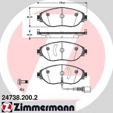 Комплект тормозных колодок, дисковый тормоз ZIMMERMANN 24738.200.2