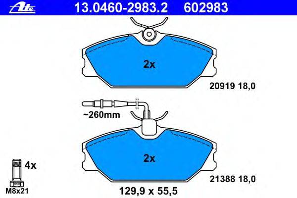 Комплект тормозных колодок, дисковый тормоз ATE 13.0460-2983.2