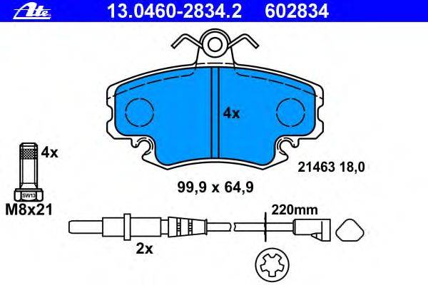 Комплект тормозных колодок, дисковый тормоз ATE 13.0460-2834.2