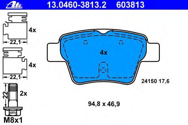 Комплект тормозных колодок, дисковый тормоз ATE 13046038132
