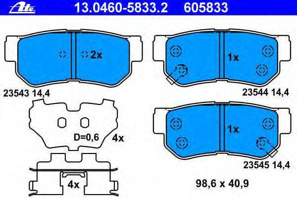 Комплект тормозных колодок, дисковый тормоз ATE 13.0460-5833.2