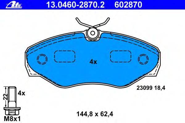 Комплект тормозных колодок, дисковый тормоз ATE 13.0460-2870.2