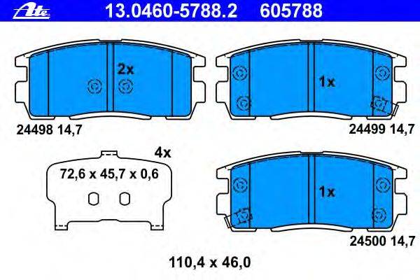 Комплект тормозных колодок, дисковый тормоз ATE 24498