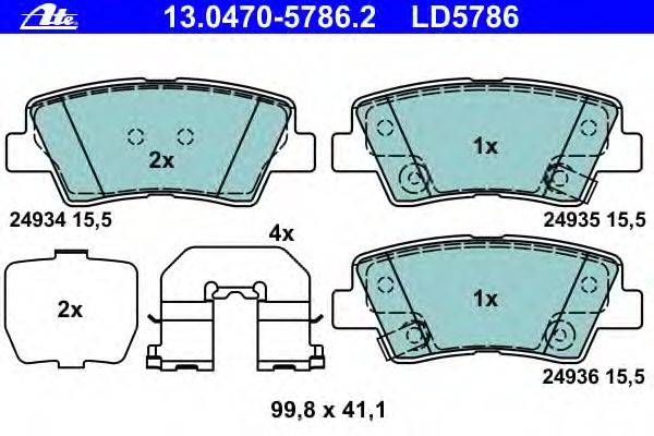 Комплект тормозных колодок, дисковый тормоз ATE 13.0470-5786.2
