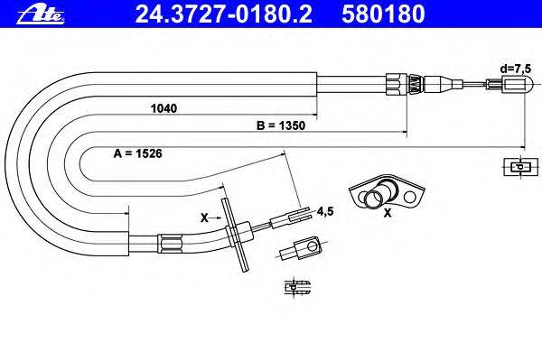 Трос, стояночная тормозная система ATE 24.3727-0180.2